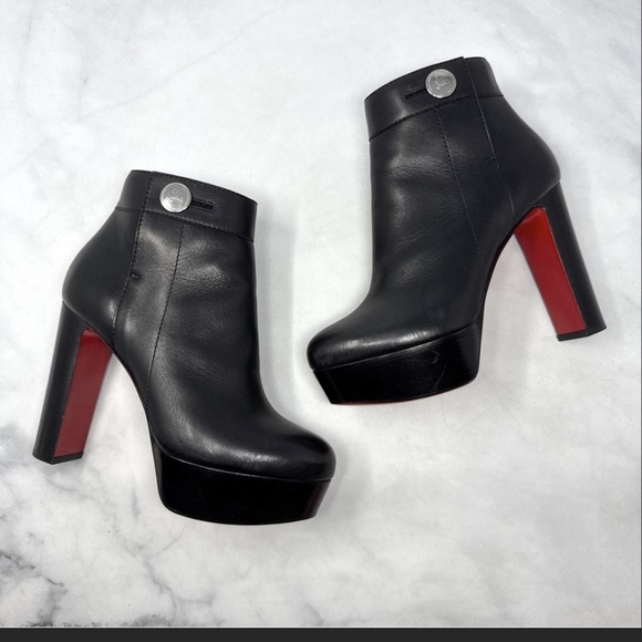 Christian Louboutin Black Ankle Boots with Iconic Red Soles - Picture 1 of 7